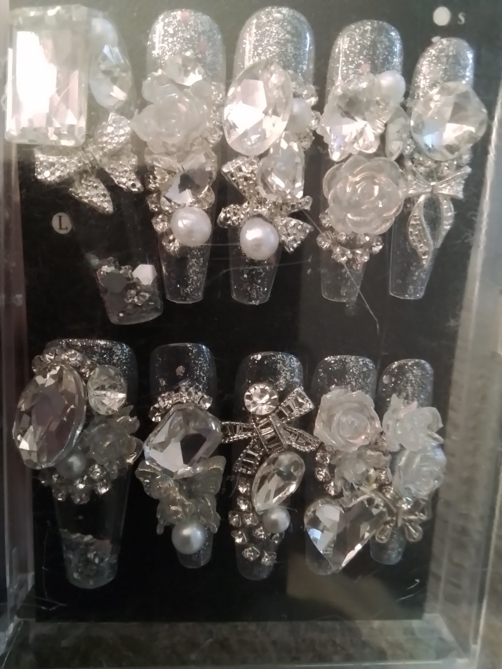 Silver White Water 3D Press On Nail Set*Size M
